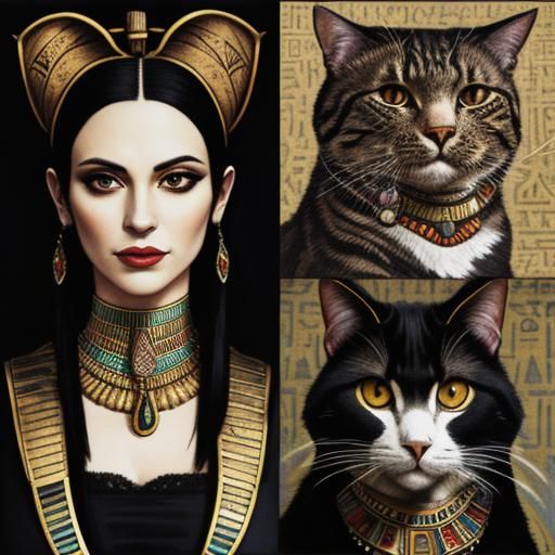 Egyptian Vampire Collage Portrait with Cats and Pyramid