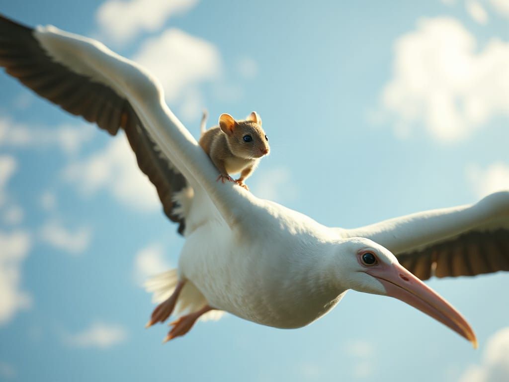 Surreal Albatross Flight with Tiny Mouse Passenger