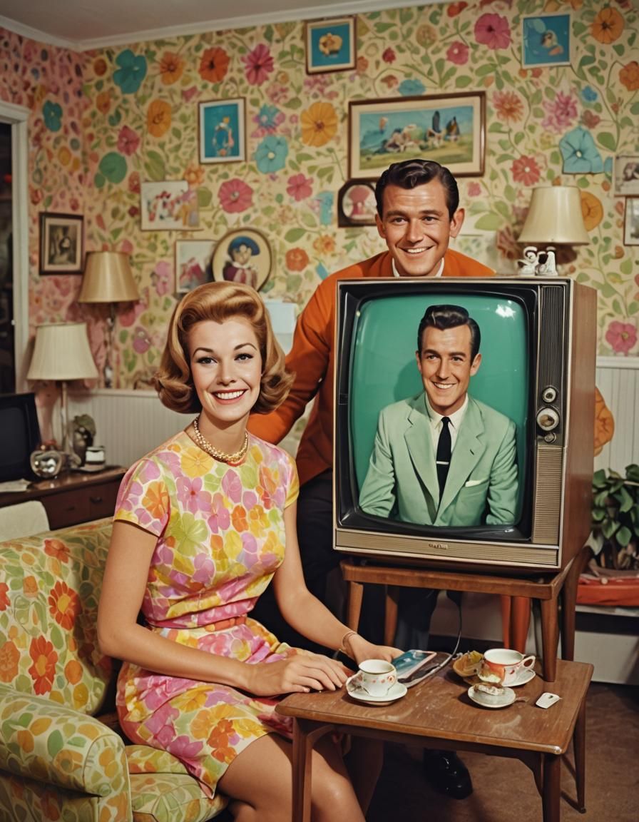 Vintage TV in 1960s Living Room