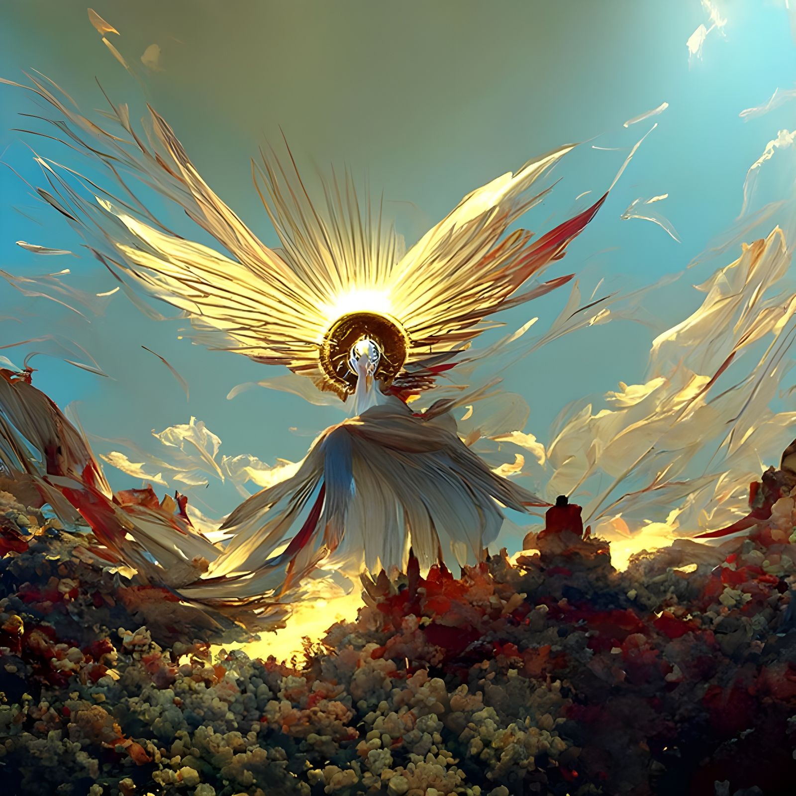 Angelic Descent: Opulent Digital Art