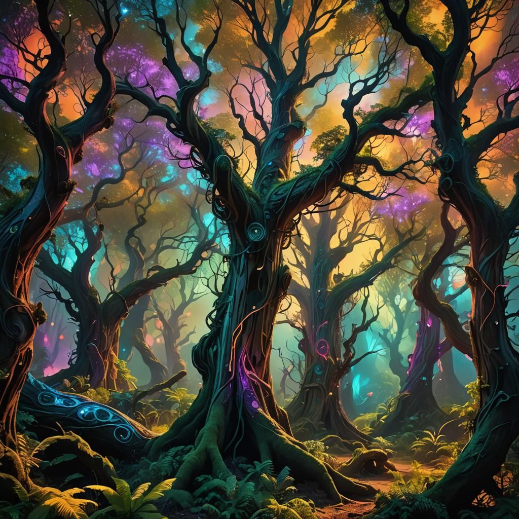 Surreal Fractured Landscape with Glowing Portals