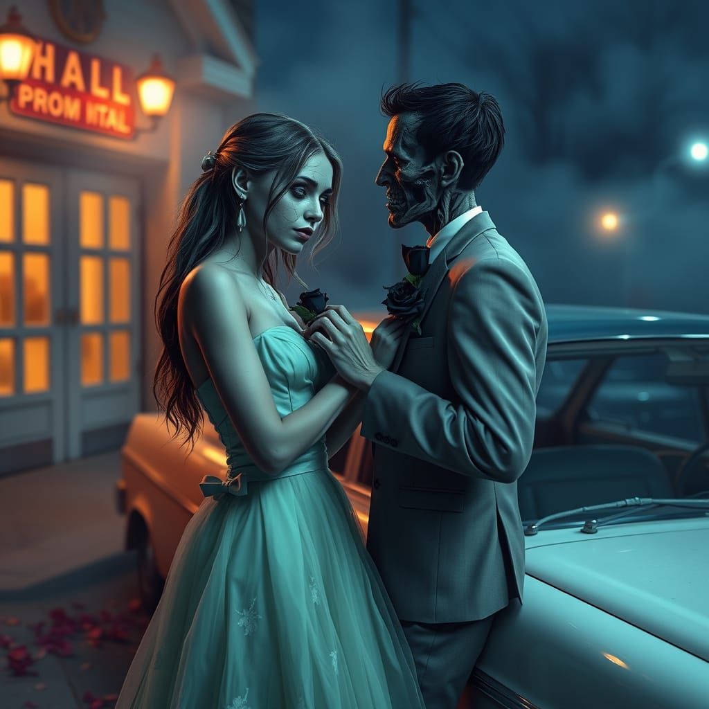 Undead Prom Night: Zombie Couple by Vintage Car