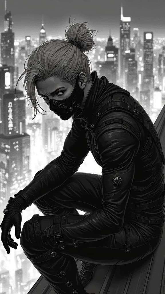 Cyberpunk Outlaw on a High-Rise Balcony