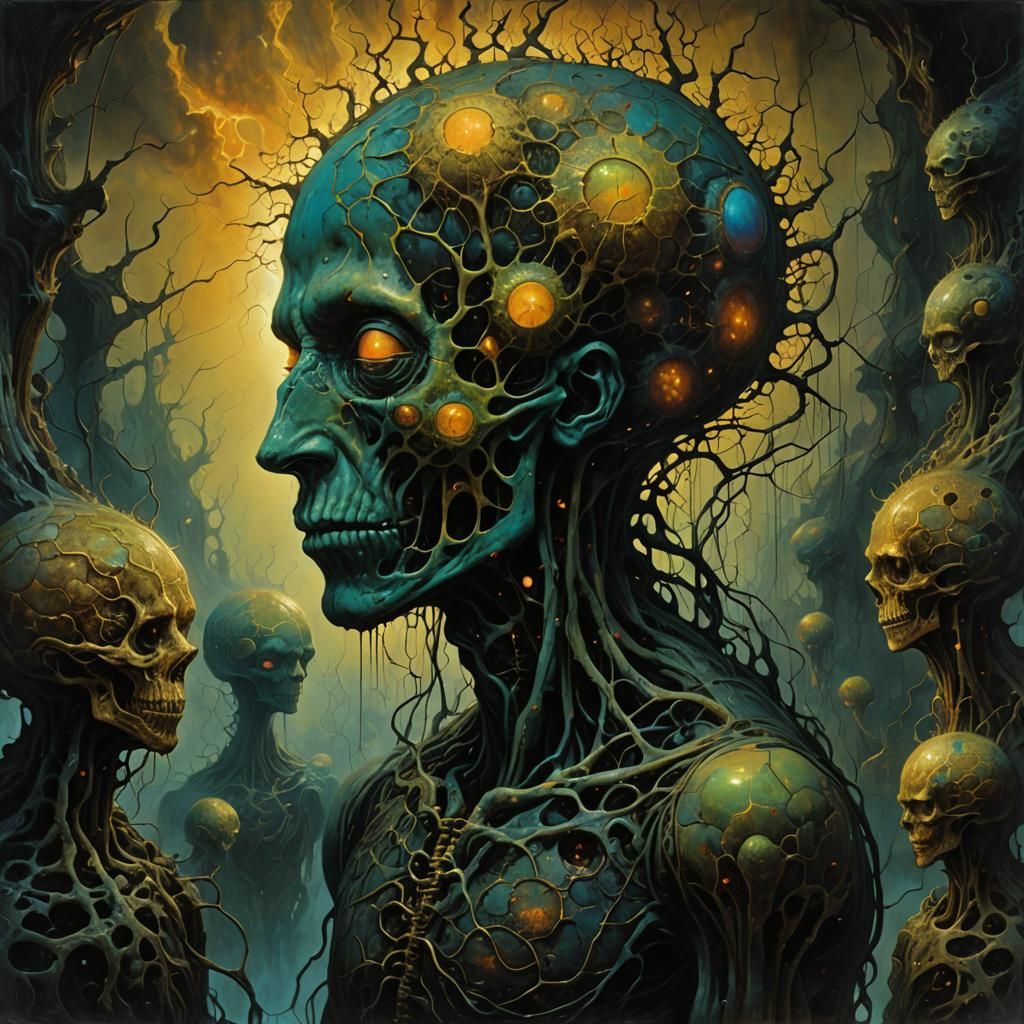 Surreal Cerebral Cortex in Dark Oil Painting