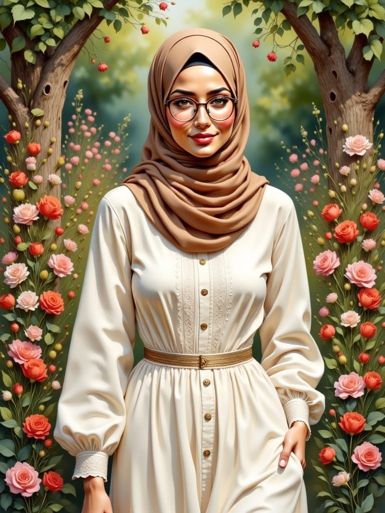 Hijabi Woman in Garden, Digital Art
