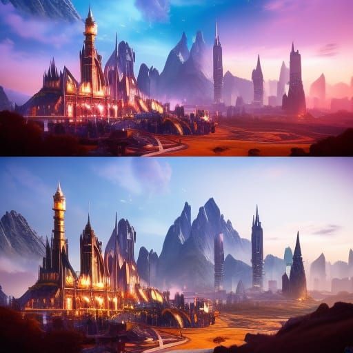 Teenage Girl in Fantasy City Comic Strip Art