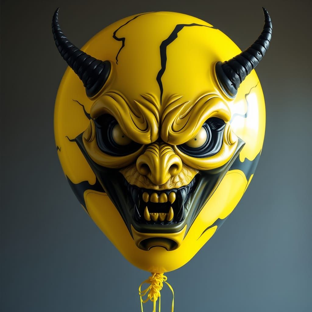 Menacing Devil Balloon Face in Abstract Style