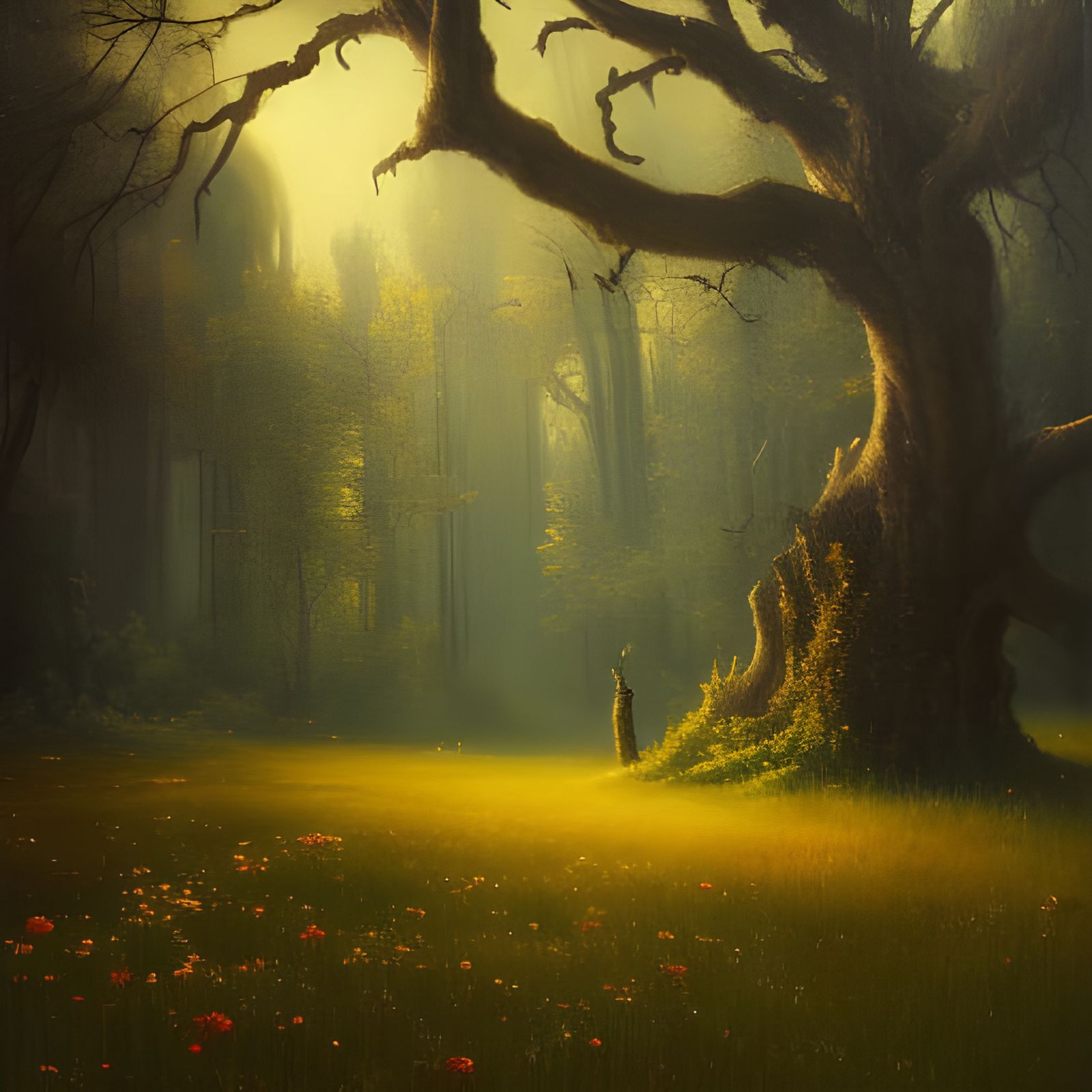 Magical Aspen Tree Oil Painting in High Gothic Style