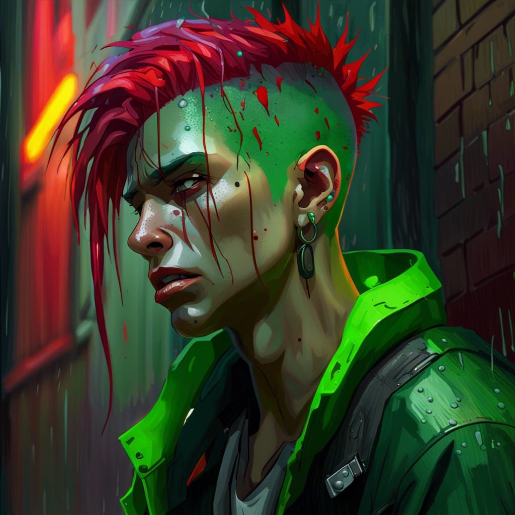 Neon Punk Portrait in the Rain