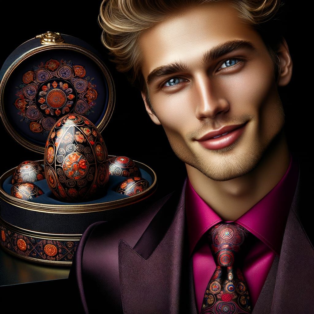 Dashing Young Man Displays Exquisite Faberge Egg in Elegant ...