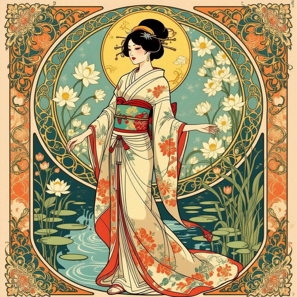 Elegant Woman in Art Nouveau Style