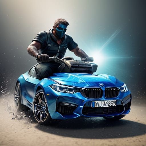 Toddler Rides a Detailed Fantasy BMW in Hyper-Realistic Digi...