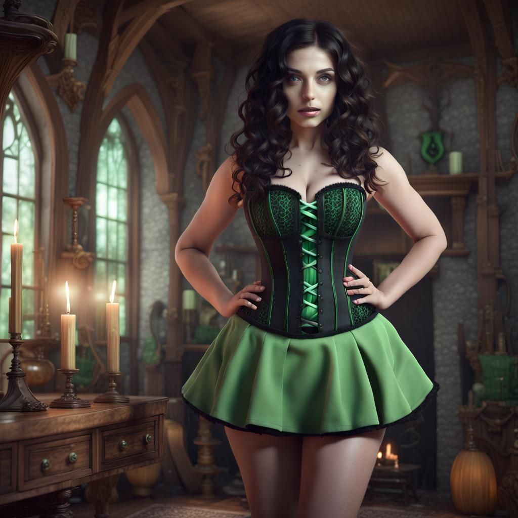 Young Witch Casting Spells in Gothic Home