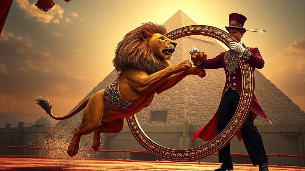 Surreal Circus Scene at the Great Pyramid of Giza in Photore...