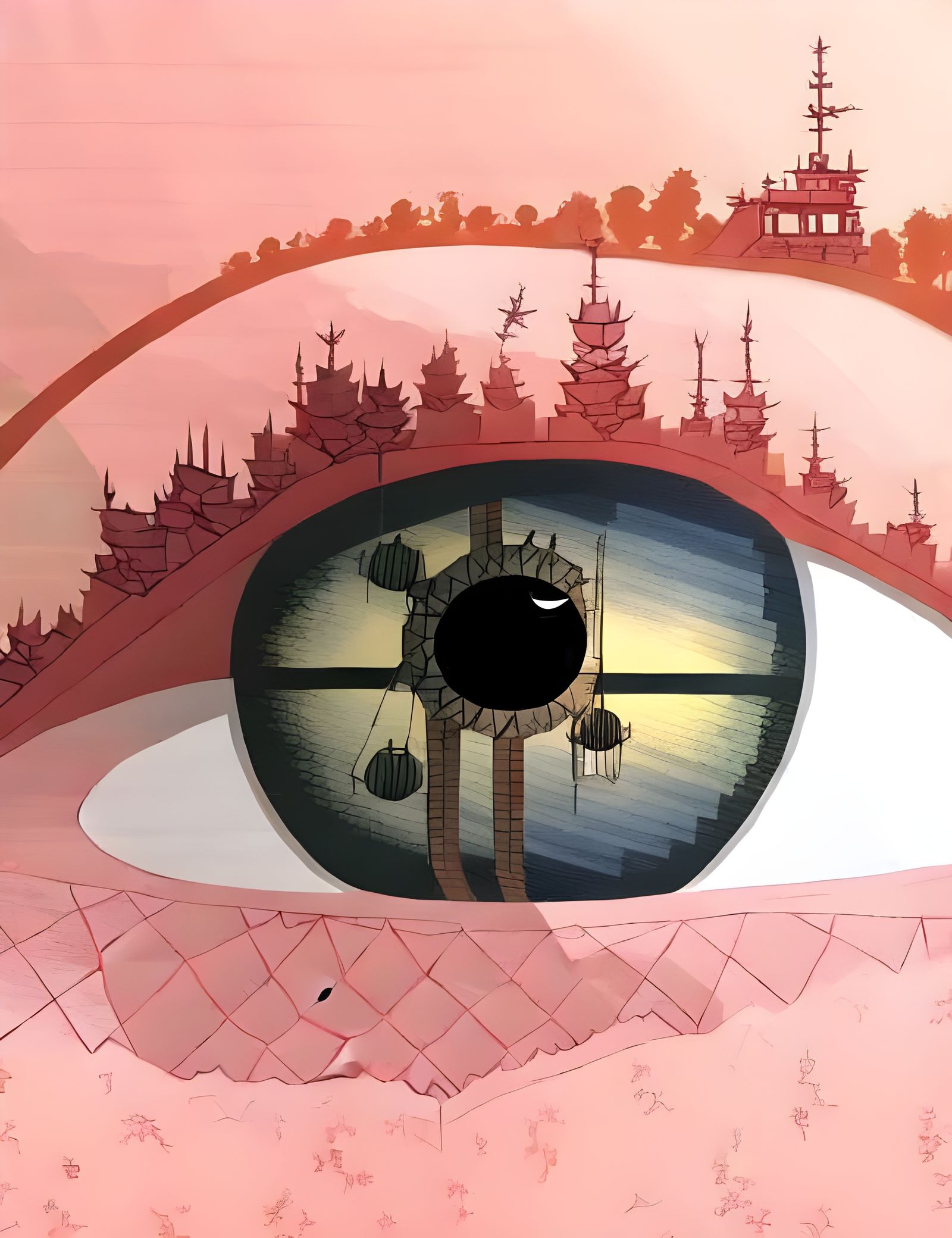 Surreal Sci-Fi Landscape in Watercolor Style