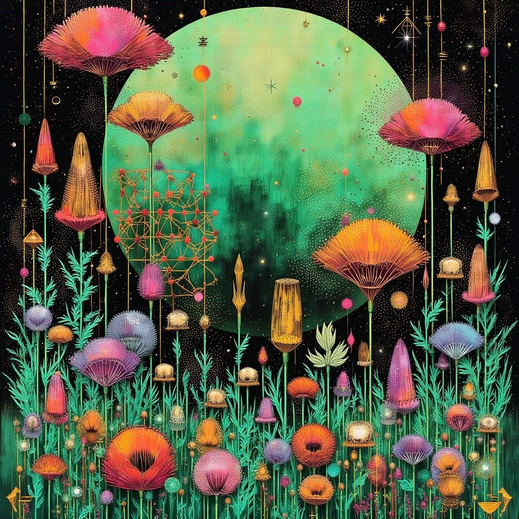 Mysterious Flowers in a Cyberpunk Landscape