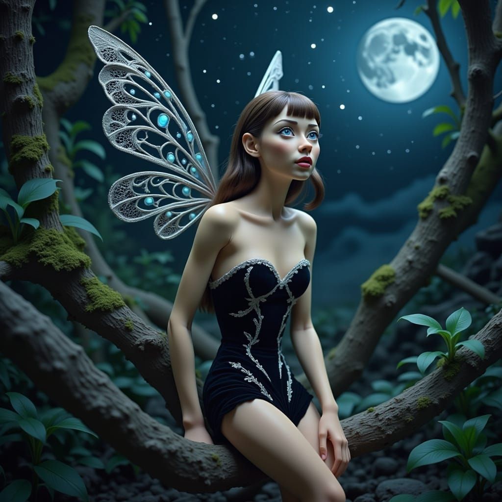 Sublime Claymation Diorama of Brunette Fairy in Velvet Fores...