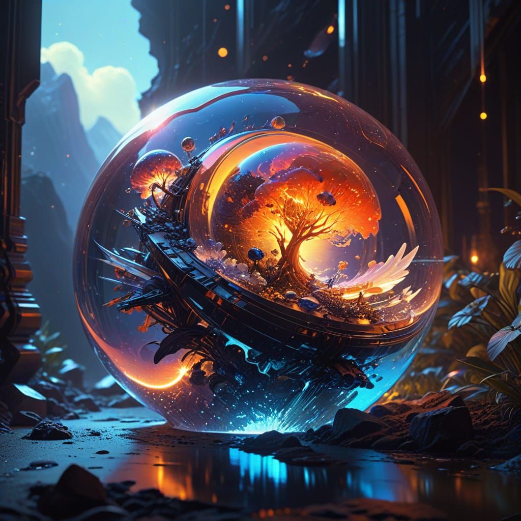 Ethereal Space Life Collides in a Glowing Bottle