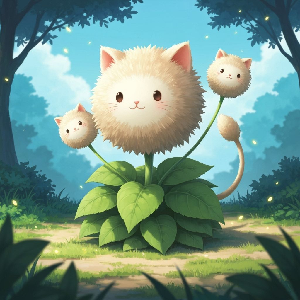 Fantastical Cat-Faced Flower with Leafy Tail