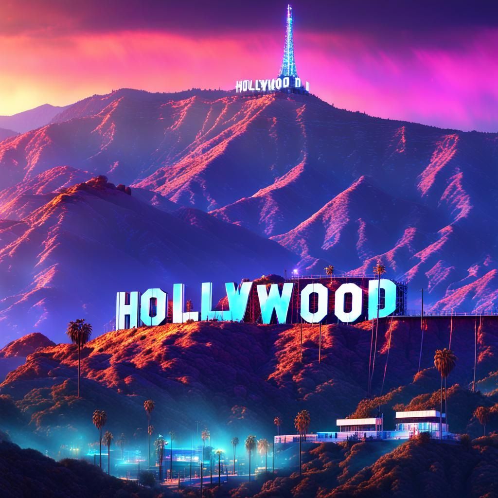 Holographic Hollywood Sign in Fantasy Concept Art