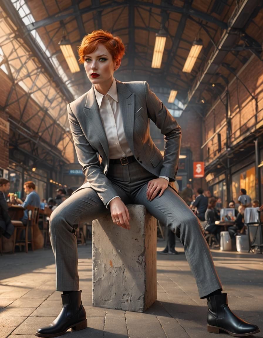 Ginger Woman in Suit: Photorealistic Art Portrait