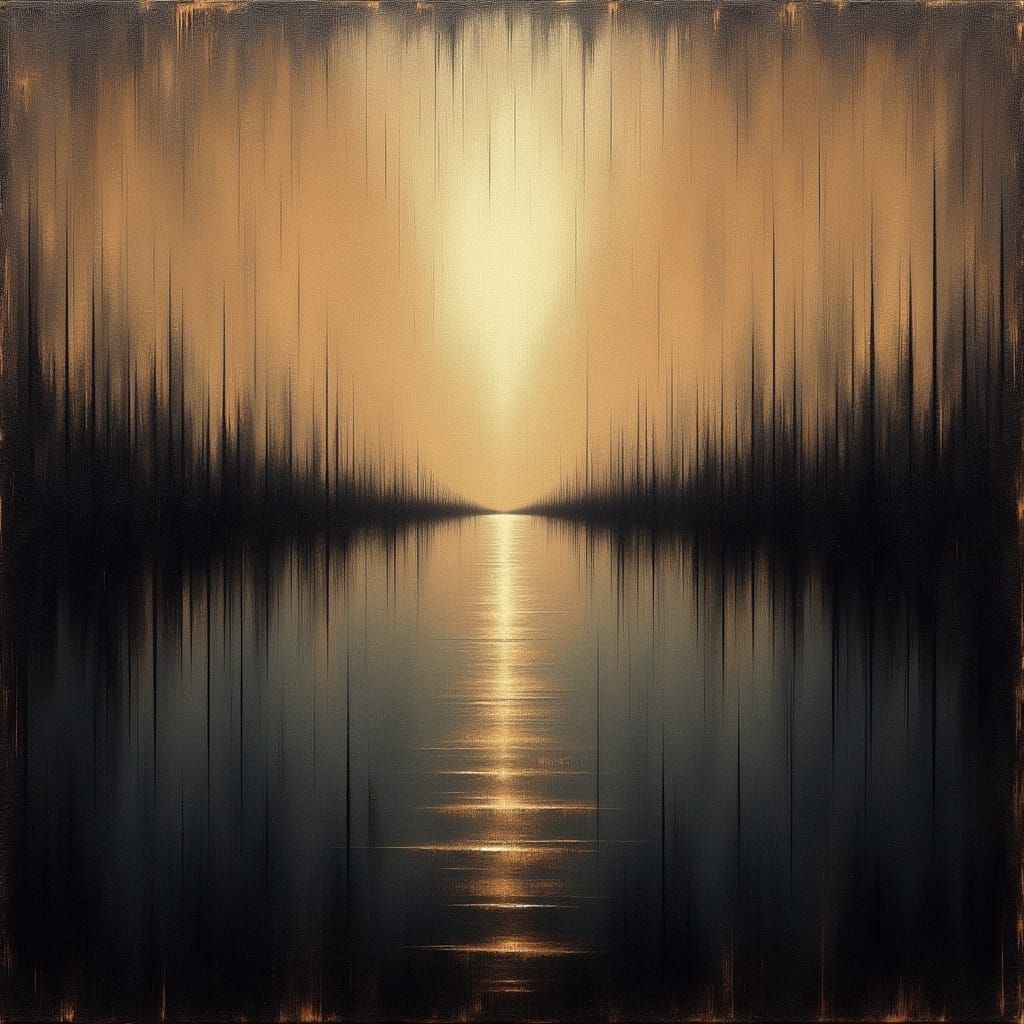 Surreal Landscape with Faded Edges and Grid in Dark Colors