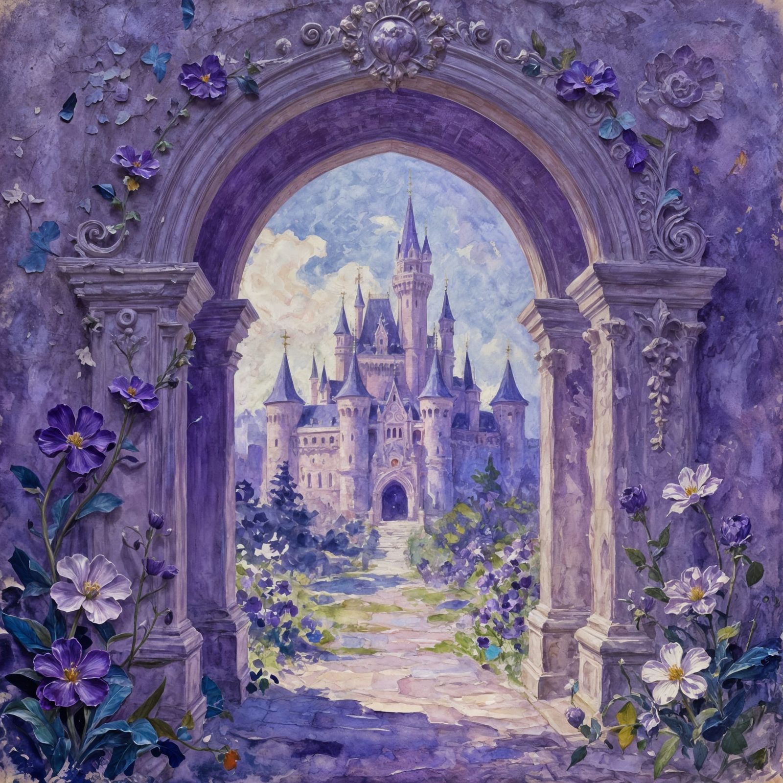 Violet Opulence Castle with Archway and Flowers