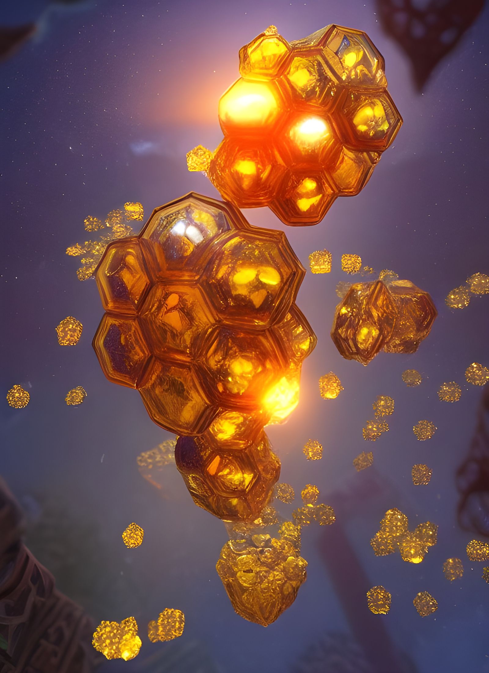 Crystalline Honeycomb with Amber Ribbons in Art Nouveau Styl...