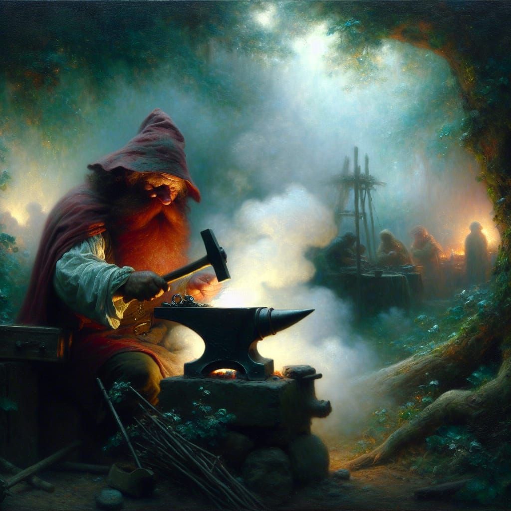 Dwarf Forge Cleric in Mystical Fog, Oil Painting
