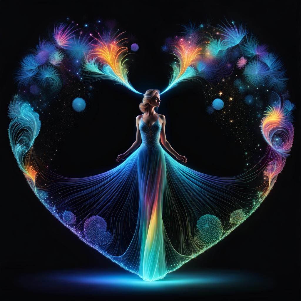 Bioluminescent Woman with Astral Aura in Double Exposure