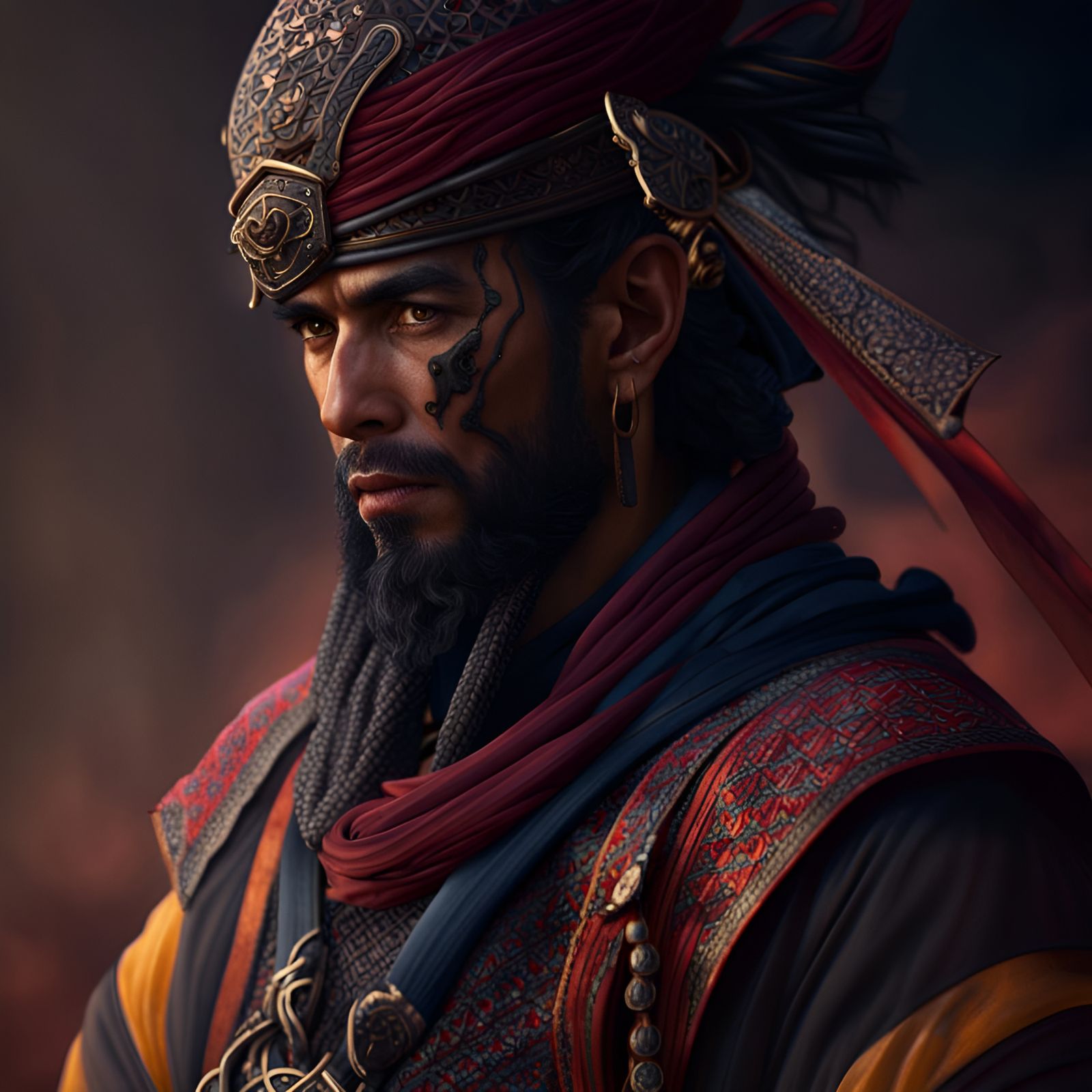 Realistic Moroccan Samurai: Detailed Matte Painting