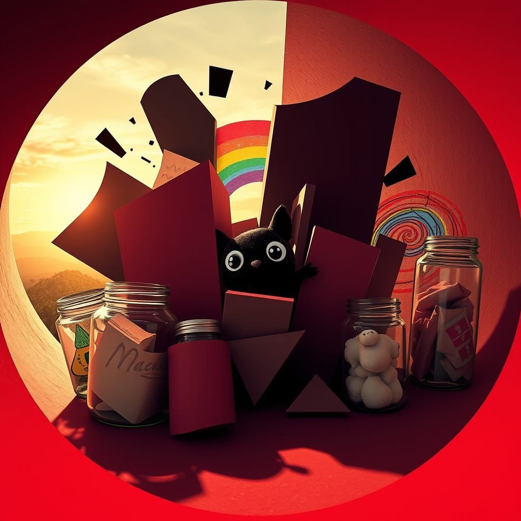 Brutalist Geometric Shapes Collide in Void