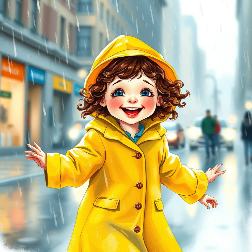 Girl in Raincoat: Watercolor Painting