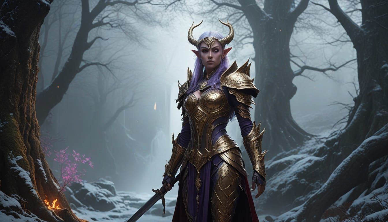 Epic Fantasy Landscape with Dark Elves