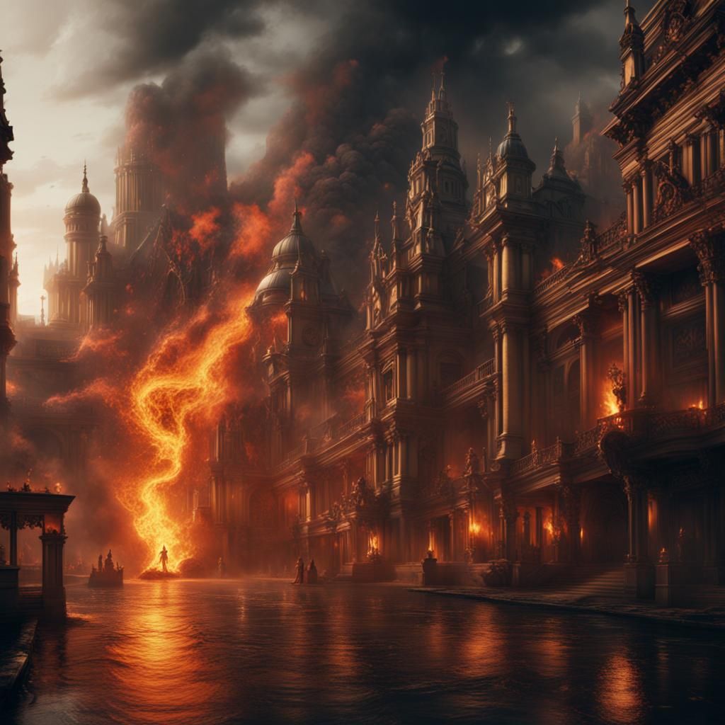 Epic Flames in Digital Matte Painting Style