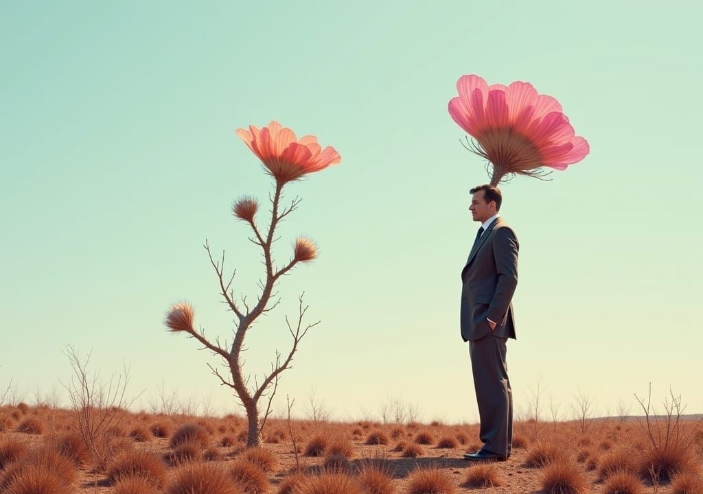 Don Draper and Rare Flower in Surreal Steppe
