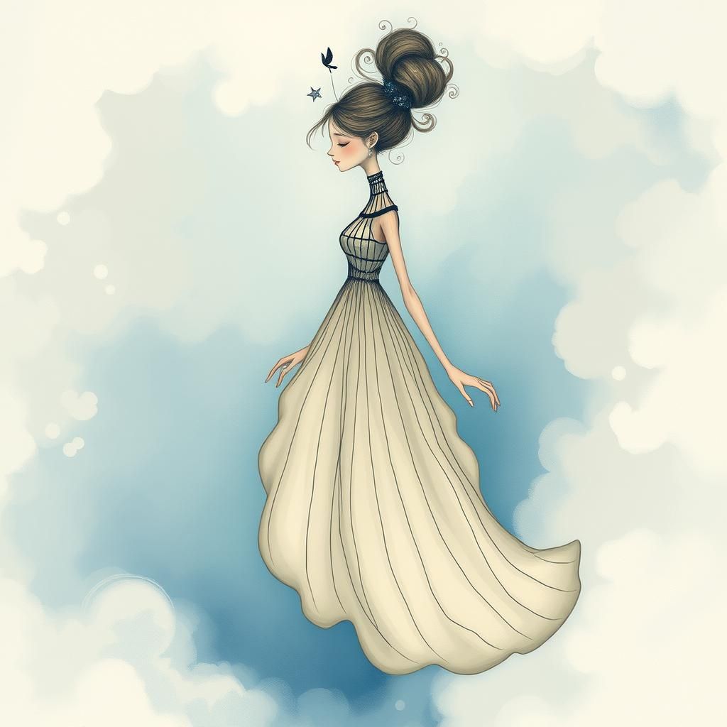 Ethereal Woman in Dreamy Blue Landscape