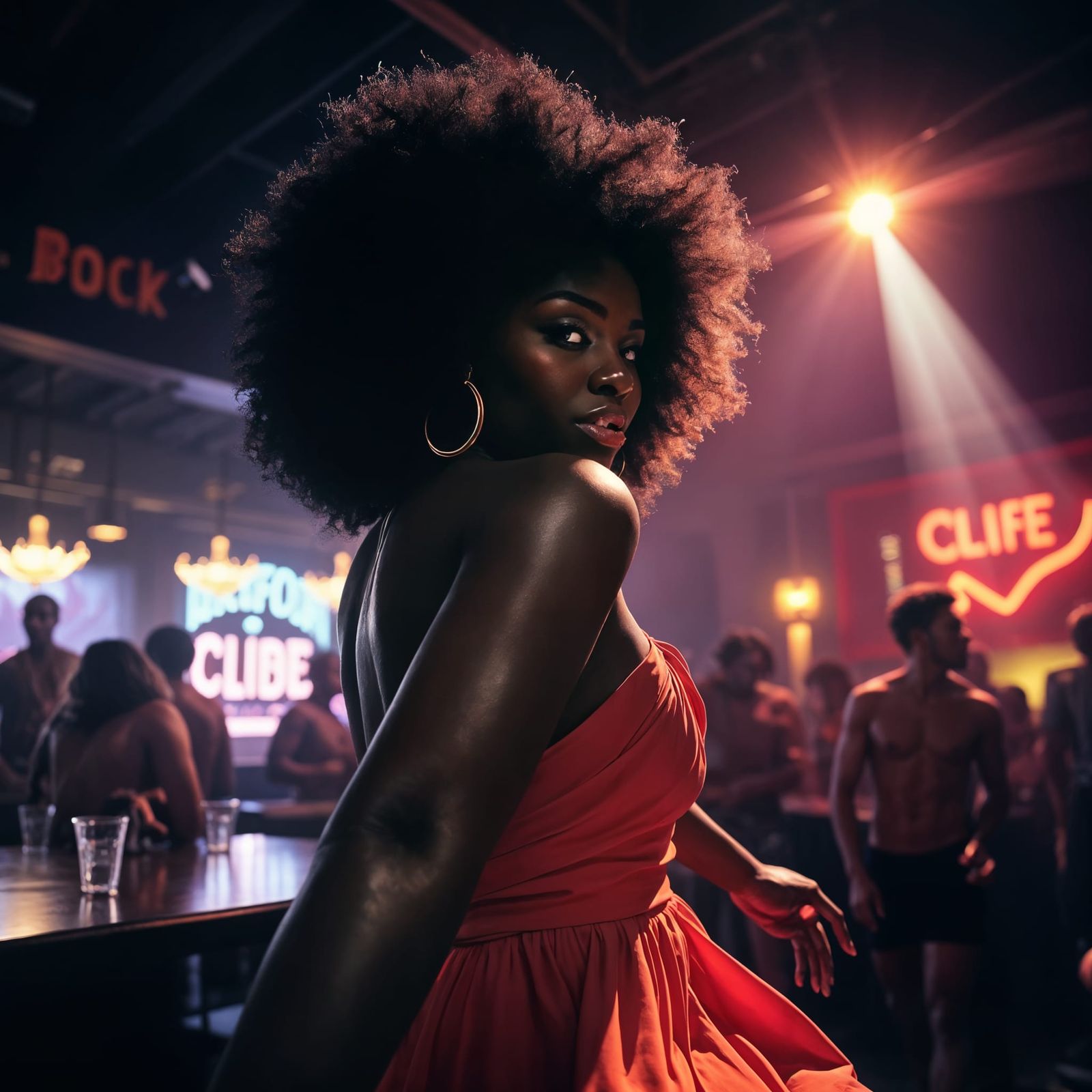 Glamorous Woman Dances in Disco Night Club Scene