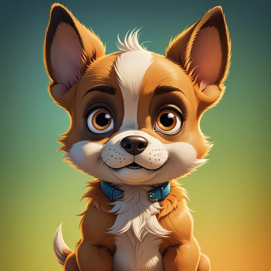 Grumpy Puppy Portrait in Looney Tunes Style