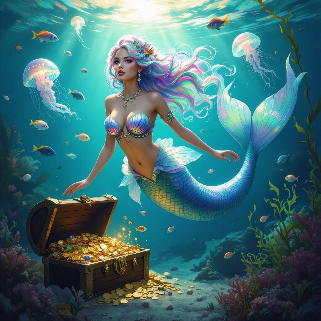 Hyperrealistic Mermaid in Deep Ocean Fantasy Scene