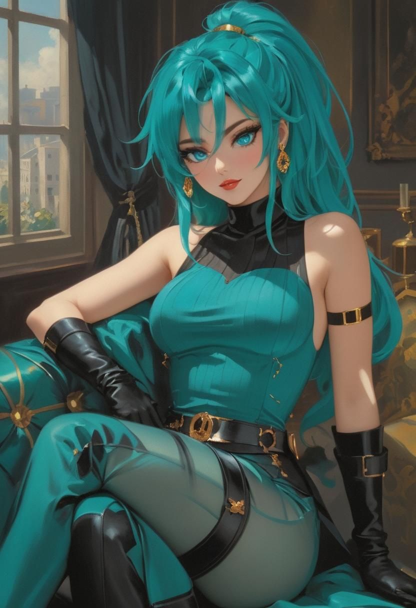 Elegant Curvaceous Woman Portrait with Horn Accessories