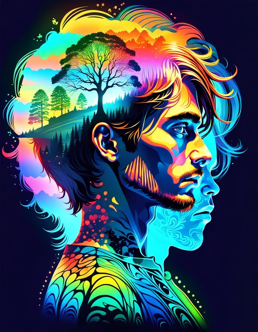 Psychedelic Silhouette: Hyperrealistic Double Exposure Portr...