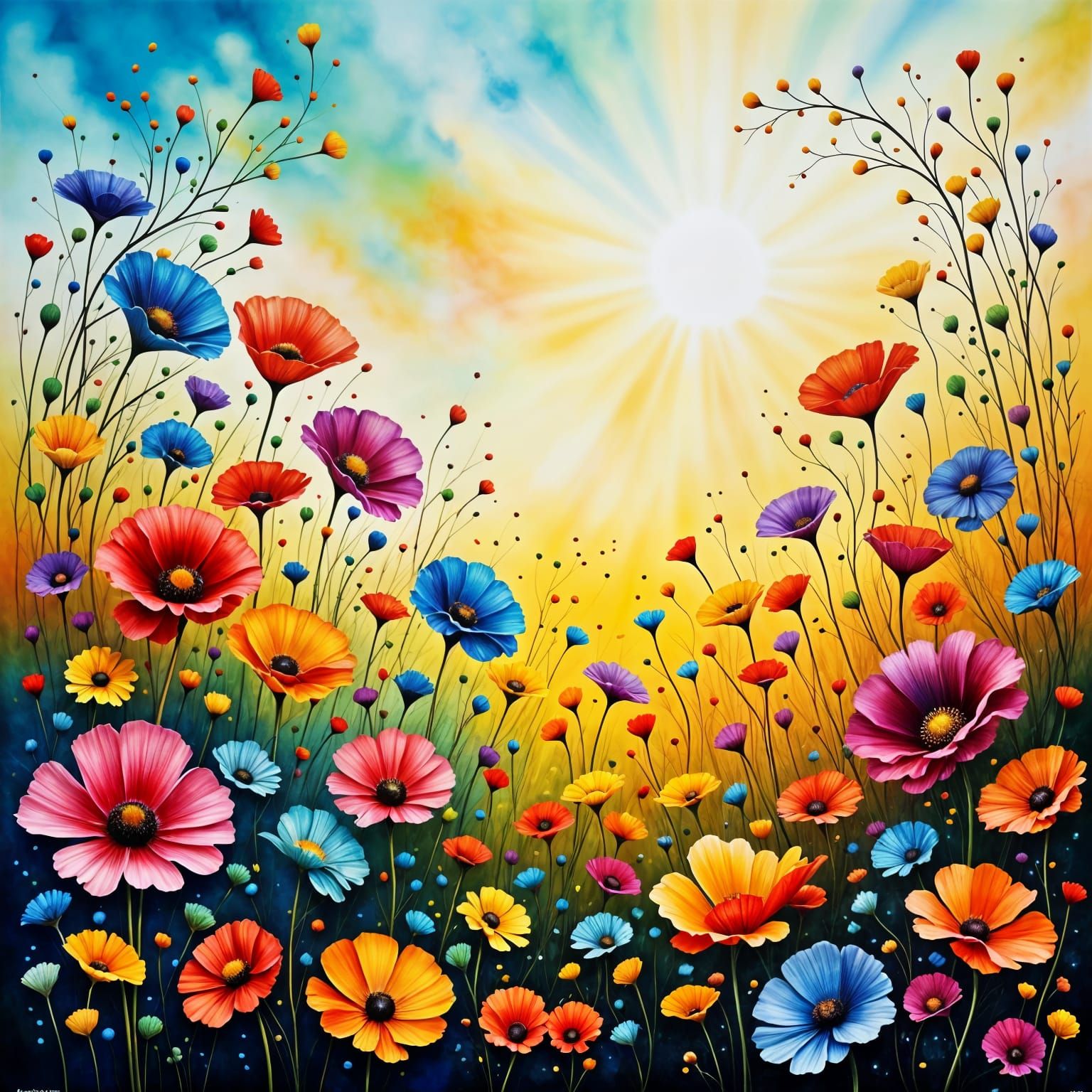 Vibrant Wildflowers in Ethereal Morning Light