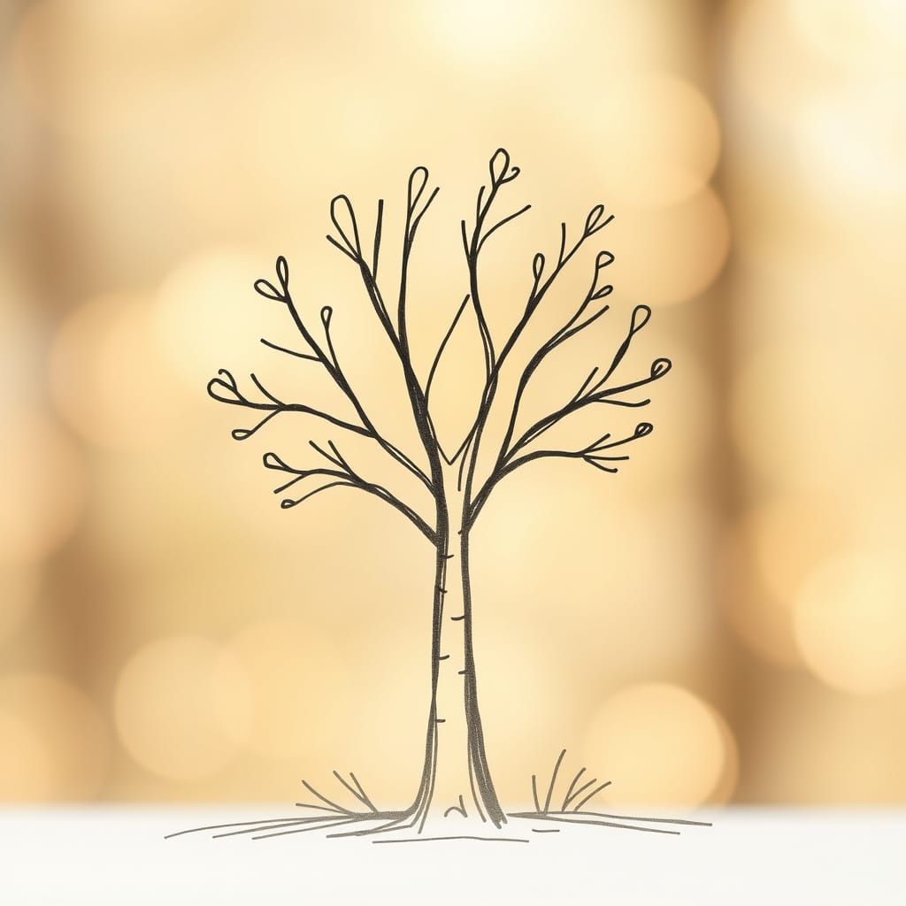 Whimsical Tree Sketch in Gentle Monochrome