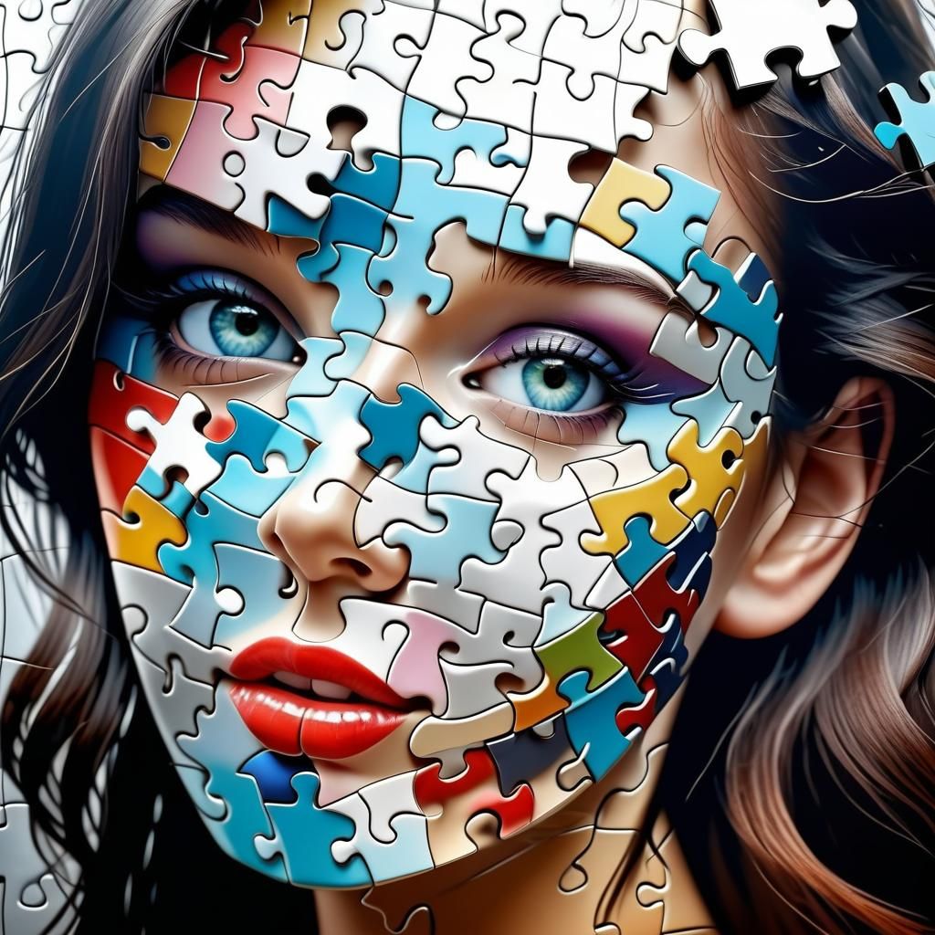 Jigsaw Woman: Colorful AI-Generated Portrait