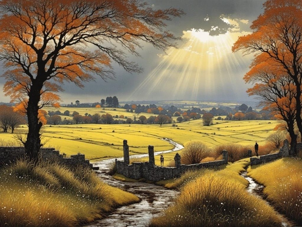 Scottish Autumn Landscape After Rain in Evening Light