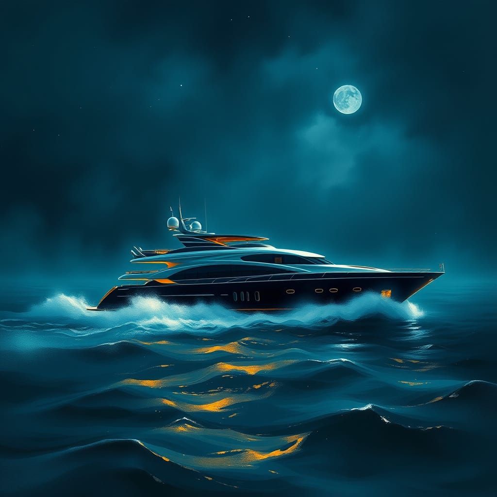 Luxury Yacht in Ethereal Fog, Set in a Fantastical Hyper-Det...