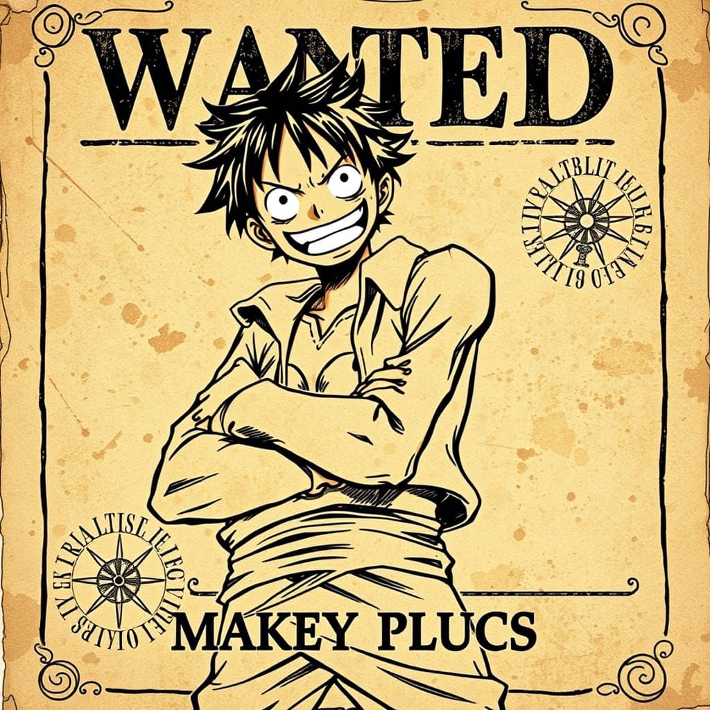 Straw Hat Pirate Captain on Vintage Wanted Poster