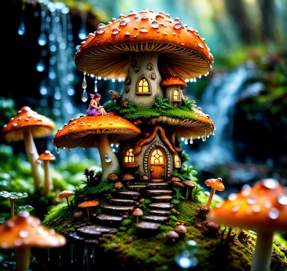 Fairy on Mushroom in Macro Photography, Candy Art