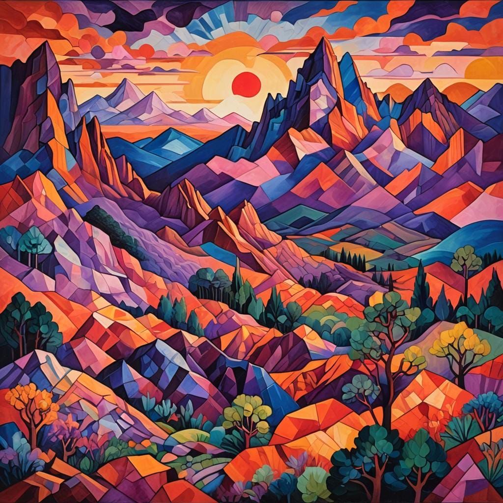 mountain sunset - cubism style